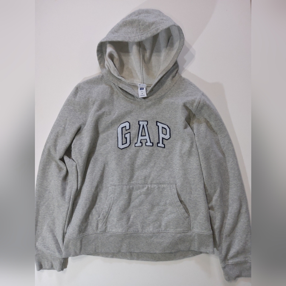 GAP Hoodie Womens XS Grey White‎ Logo Stretchy Gym Workout Casual Sweatshirt